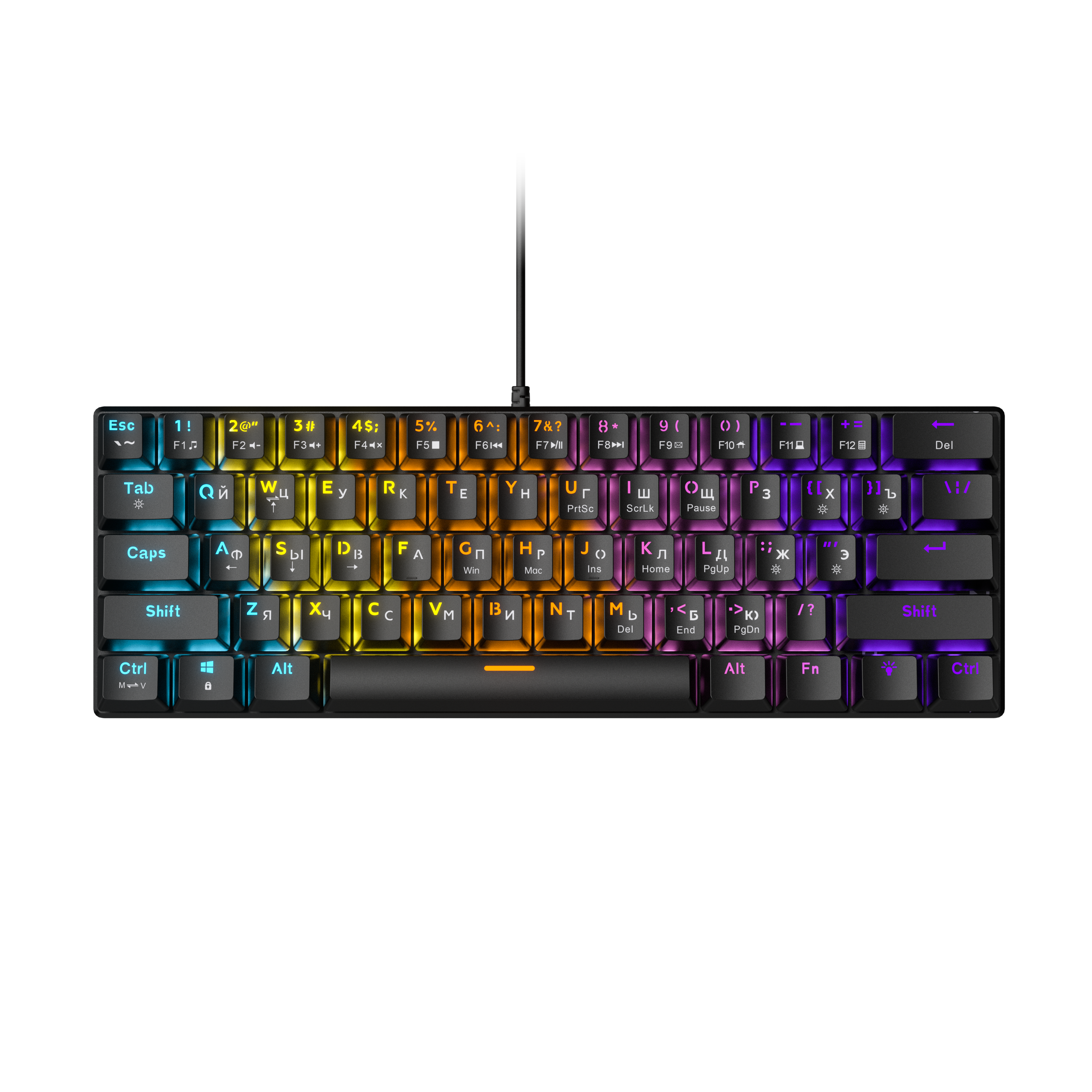 Professional gamers 60% Russian keyboard 61 key LED backlit mechanical keyboard Universal Serial Bus, suitable for computers, laptops, blue switches