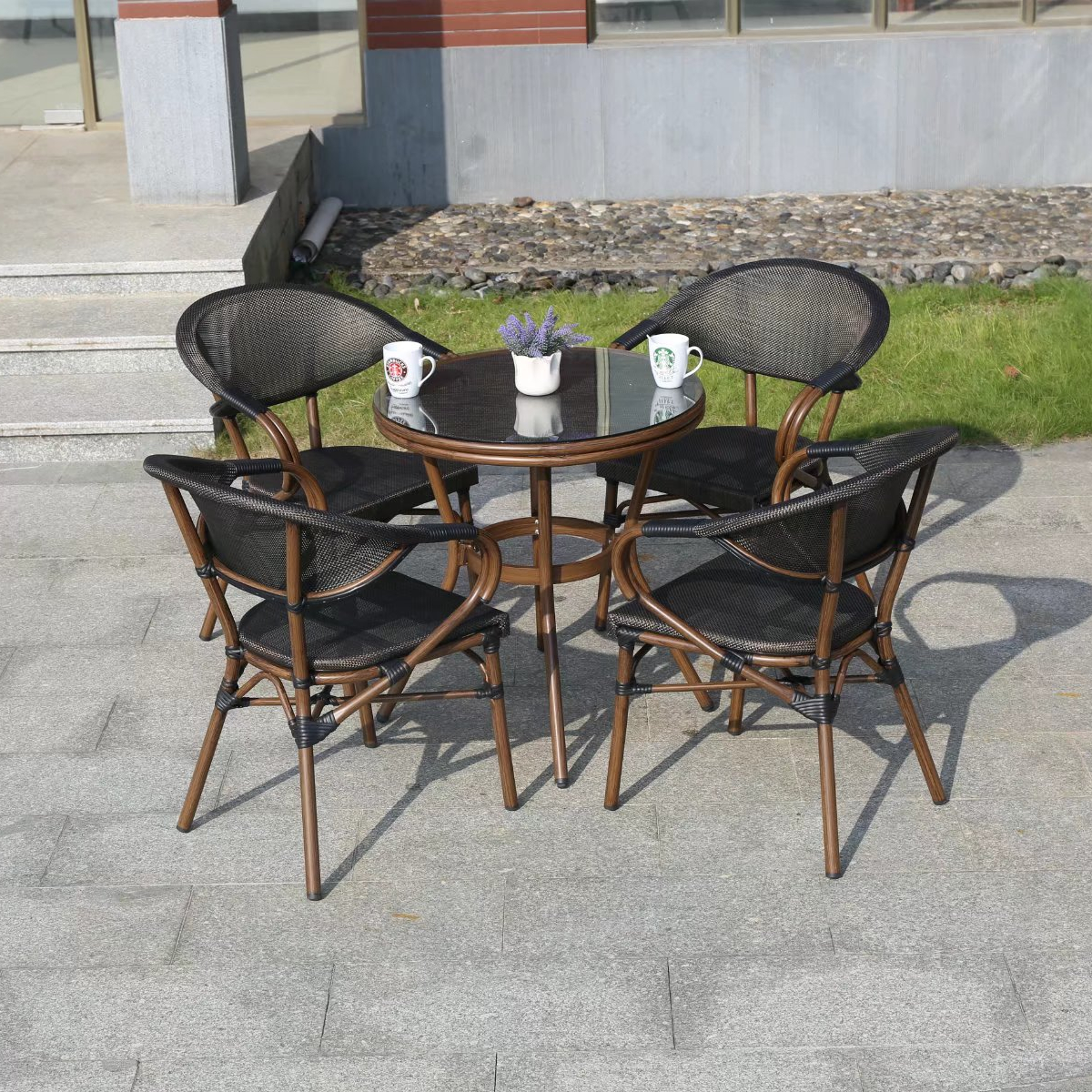 4-seat hot selling coffee outdoor set table and chair design, compact rattan Balcovn furniture