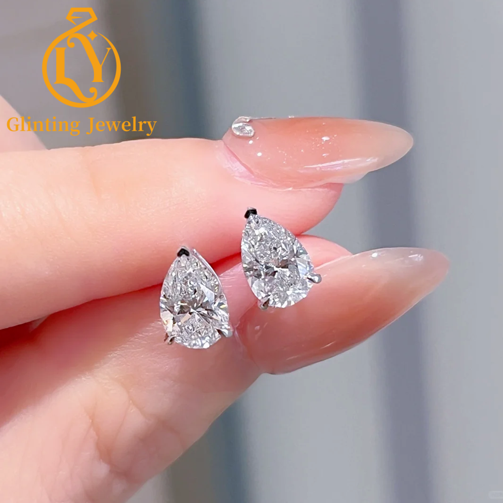 Newly designed elegant and fashionable jewelry 10k 14k 18k real gold pendant earrings pear shaped laboratory cultivated diamond earrings