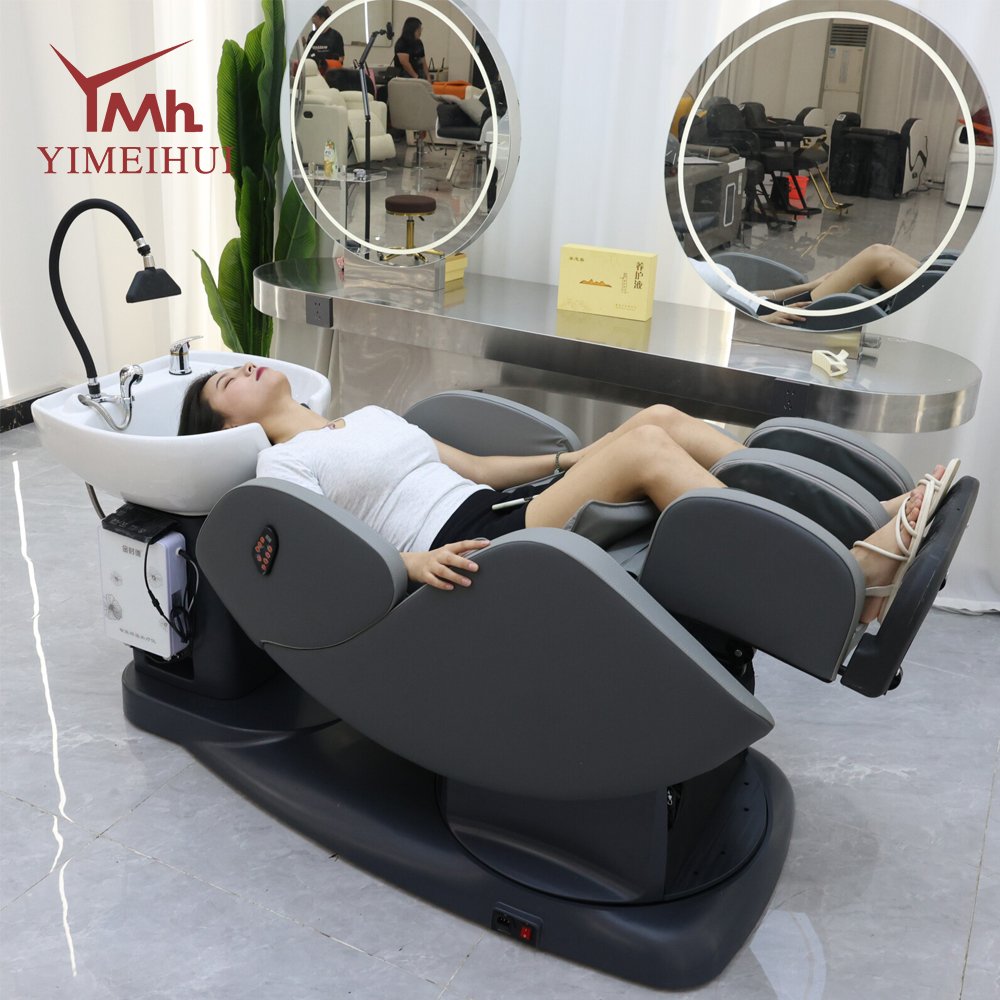 Hot selling electric adjustable spa therapy hair salon shampoo bowl chair ceramic basin lounge chair with hair salon foot spa bed