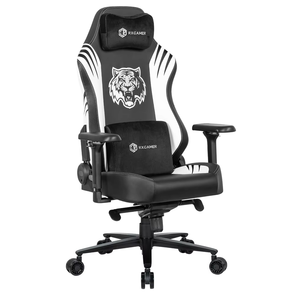 Customized black synthetic leather racing style esports chair with 4D armrests and magnetic headrests that can be extended, massaged, and rotated