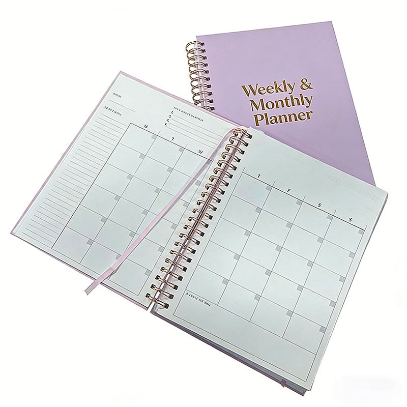 儿童和婴儿用精装定制螺旋记事本 OEM 钢丝活页金箔烫印日历月历记事本笔记本