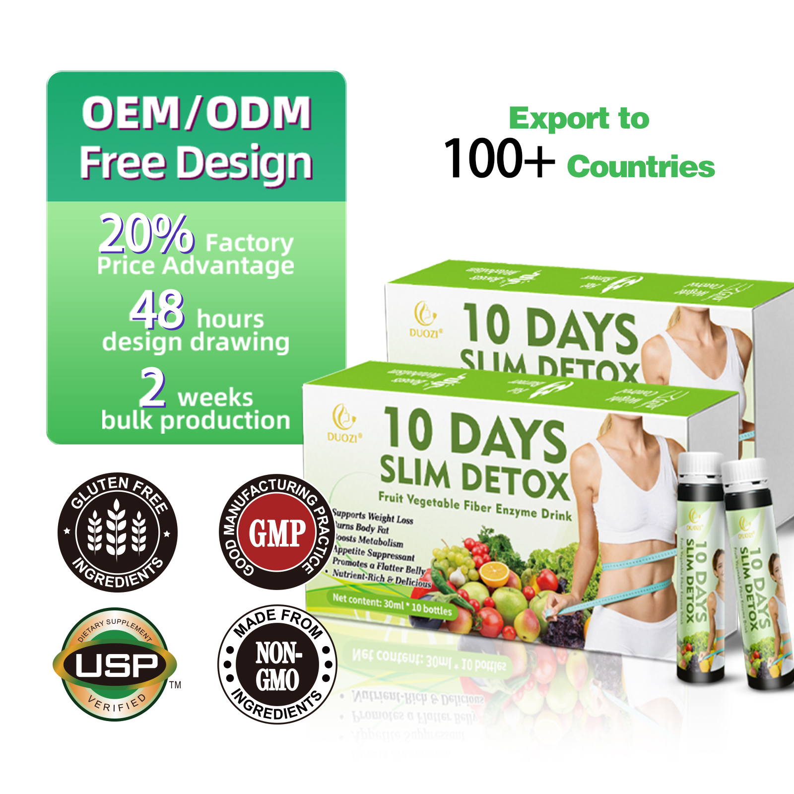OEM best-selling 10 day herbal supplement detoxification drink, slim AIDS weight loss detoxification, body promotion metabolism improvement
