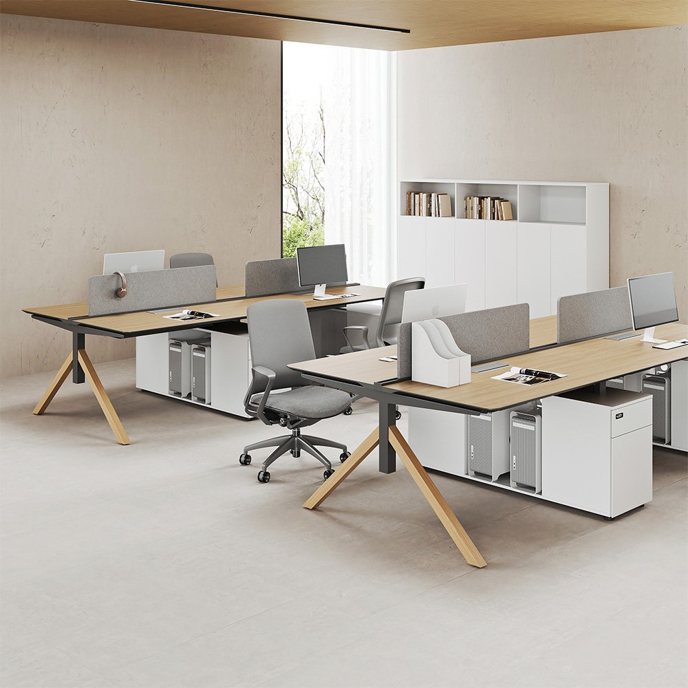 Modern 4-seater modular office desk and workstation furniture, expandable open space wooden design for office personnel
