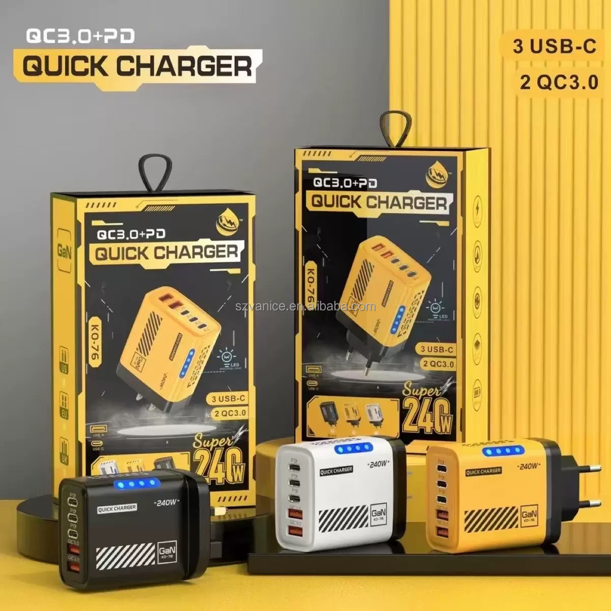 5-port 240W USB-C wall charger for fast charging 3.0 240W Type-C USB C mobile phone charger for fast charging travel adapter