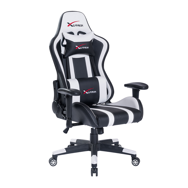 Low cost customized comfortable ergonomic synthetic leather rotating reclining steel frame gaming chair